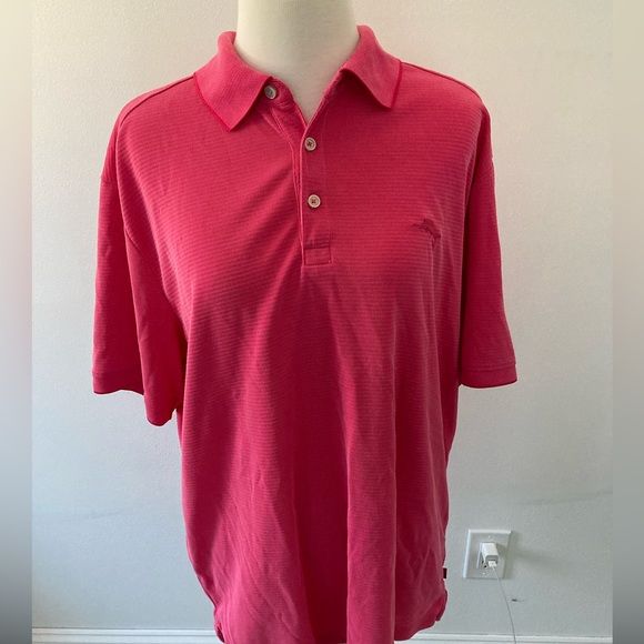 Tommy Bahama Other - Tommy Bahama Men’s L Hot Pink Golf Shirt. 3 button with extra button attached